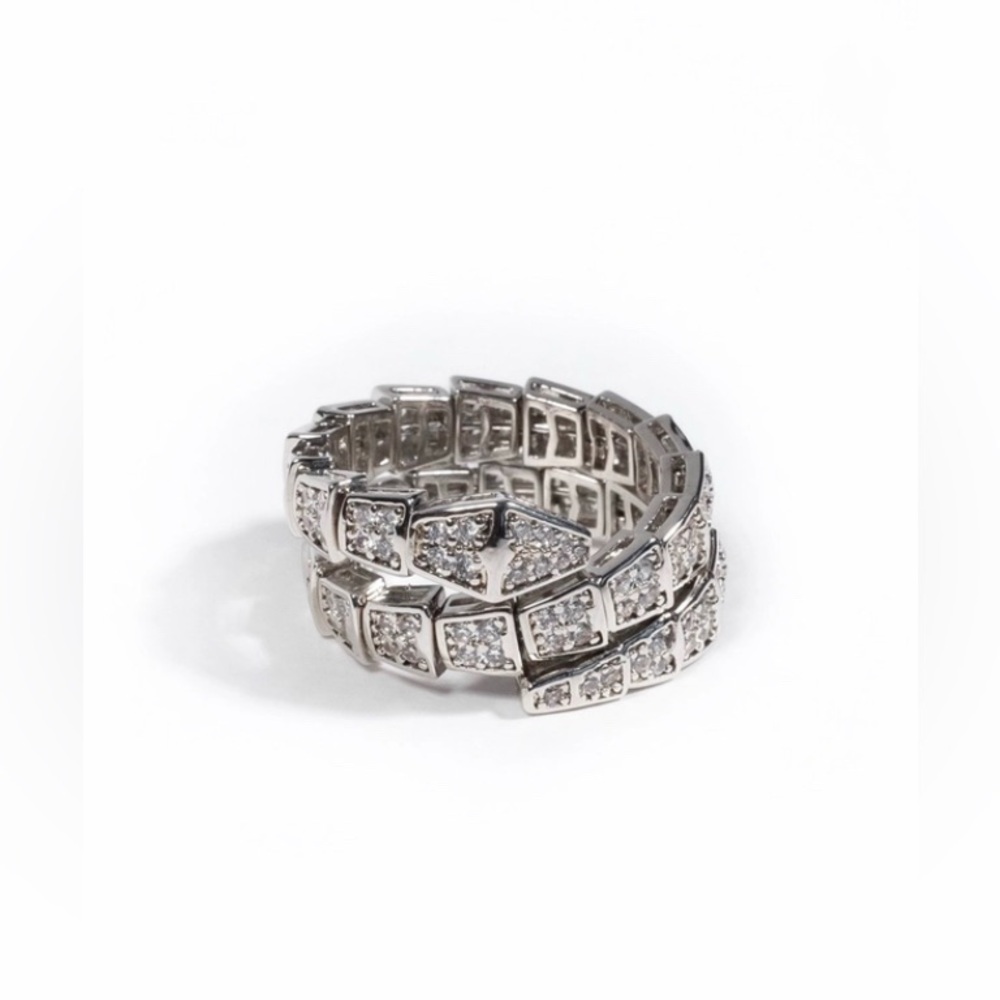 Silver Snake Link Pave Ring – Adjustable Sizes 6 to 9 - Picture 2 of 5